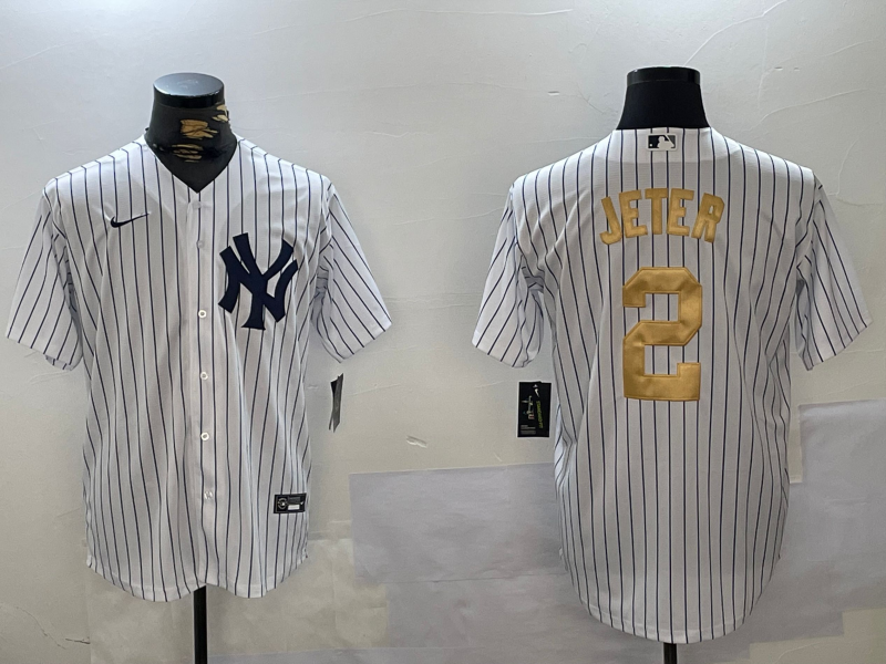 Men's New York Yankees Derek Jeter #2 White Jersey